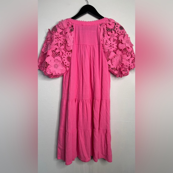 Umgee‎ Bright Pink Babydoll Barbie core Summer Embroidered Dress Size Small - Picture 5 of 6